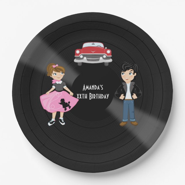 Retro Sock Hop Birthday Party Paper Plates (Front)