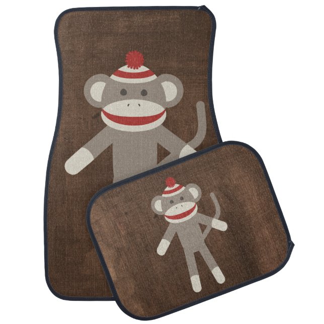 Retro Sock Monkey Car Floor Mat (Set)
