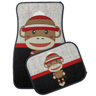 Retro Sock Monkey Car Mat