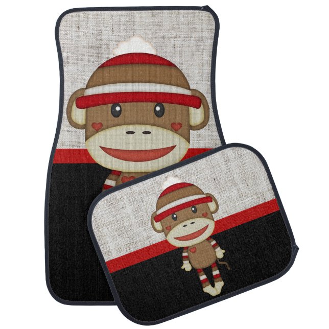Retro Sock Monkey Car Mat (Set)