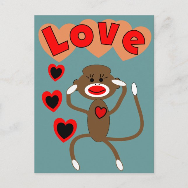 Retro sock monkey LOVE Postcard (Front)
