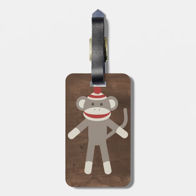 Retro Sock Monkey Luggage Tag (Back Vertical)