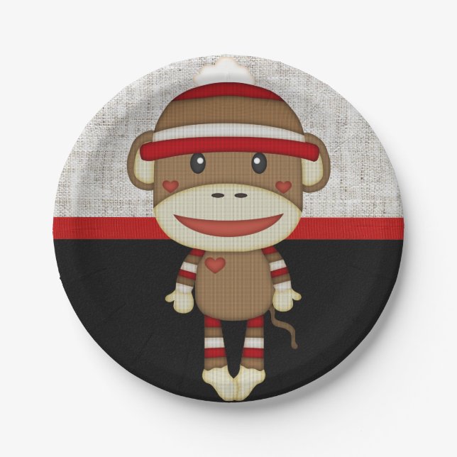 Retro Sock Monkey Paper Plates (Front)