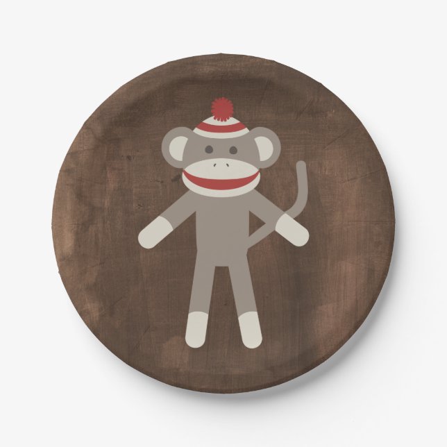 Retro Sock Monkey Paper Plates (Front)