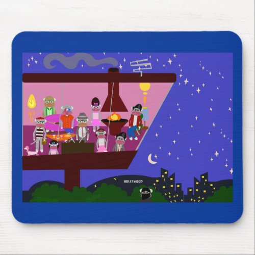 Retro Sock Monkey Party Life Cartoon Illustration Mouse Pad