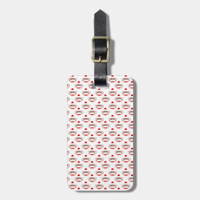 Retro Sock Monkey Pattern Luggage Tag (Front Vertical)