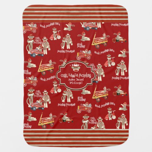 Retro Sock Monkey Red Wagon Car Truck Baby Boy Baby Blanket