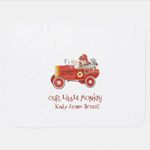 Retro Sock Monkey w Fire Engine Baby Boy Gifts Swaddle Blanket