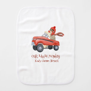 Retro Sock Monkey w Pedal Car Baby Boy Gifts Burp Cloth