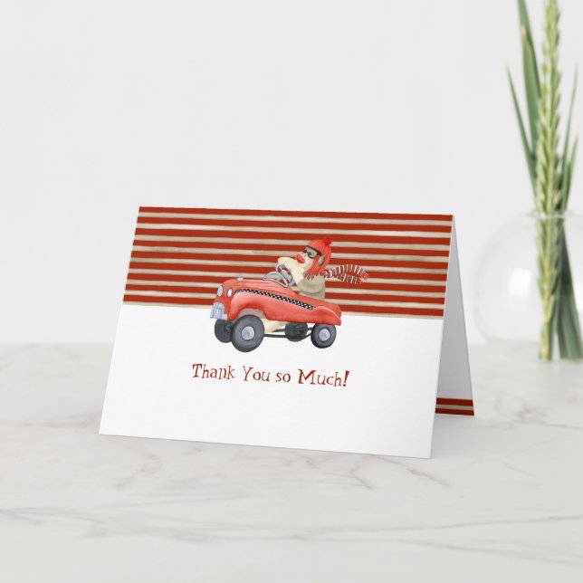 Retro Sock Monkey w Pedal Car Baby Boy Gifts Thank You Card (Front)