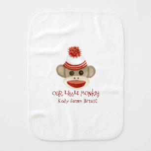 Retro Sock Monkey w Stocking Cap Baby Boy Gifts Baby Burp Cloth