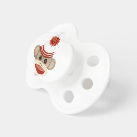 Retro Sock Monkey w Stocking Cap Baby Boy Gifts Pacifier (Front Right)