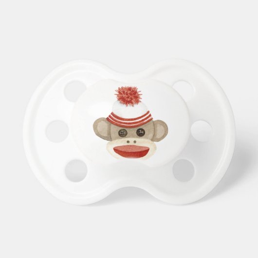 Retro Sock Monkey w Stocking Cap Baby Boy Gifts Pacifier (Front)