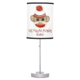 Retro Sock Monkey w Stocking Cap Baby Boy Gifts Table Lamp