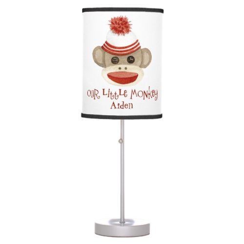 Retro Sock Monkey w Stocking Cap Baby Boy Gifts Table Lamp