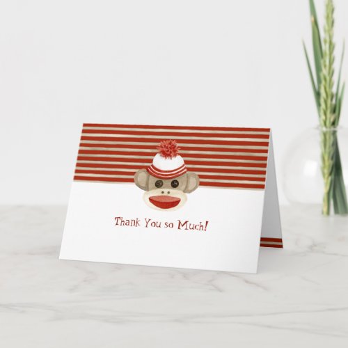 Retro Sock Monkey w Stocking Cap Baby Boy Gifts Thank You Card