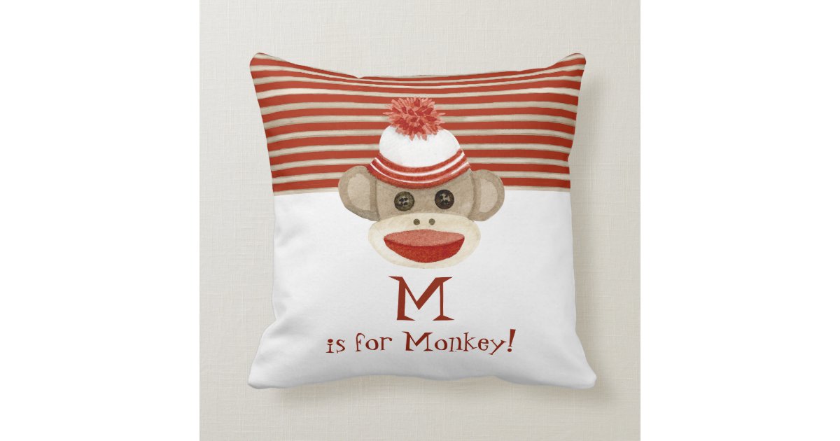 Retro Sock Monkey W Stocking Cap Baby Boy Gifts Throw Pillow