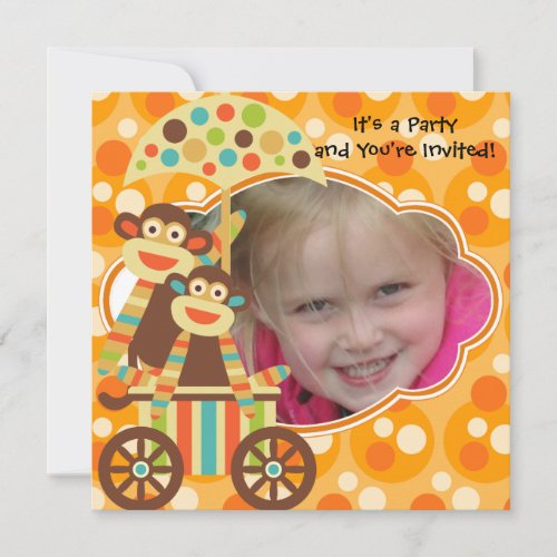 Retro Sock Monkeys Photo Birthday Invitation