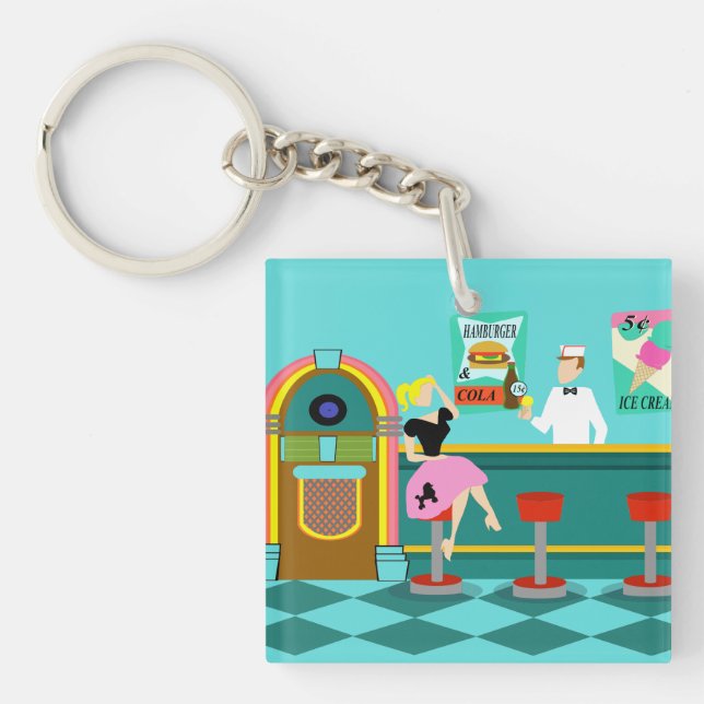Retro Soda Fountain Acrylic Keychain (Front)