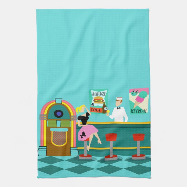 Retro Soda Fountain Kitchen Towel (Vertical)
