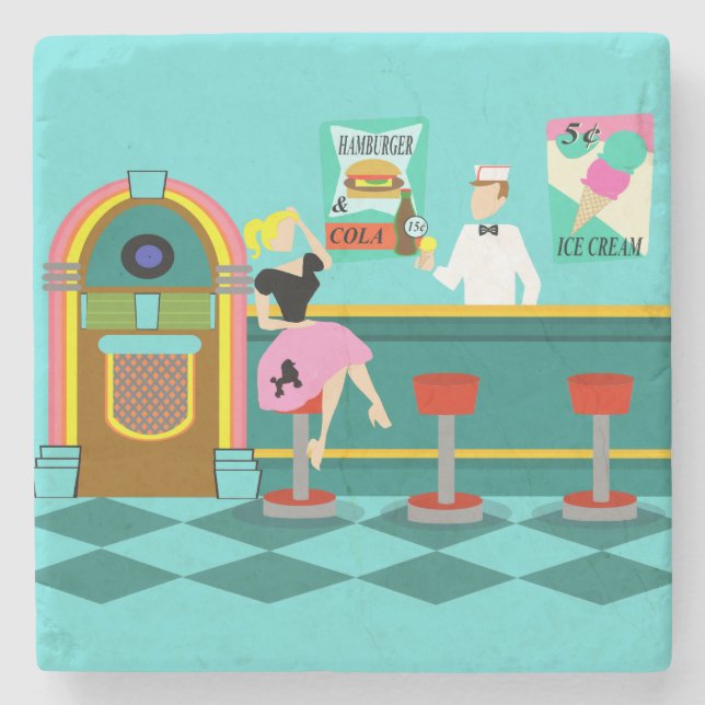 Retro Soda Fountain Stone Coaster (Front)