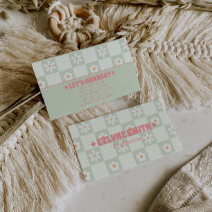 Retro Soft Checkered Groovy Floral Boho Trendy Business Card