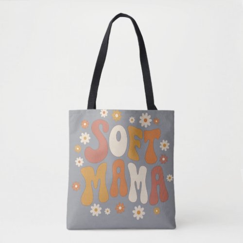 Retro Soft Mama Daisy Floral Groovy Typography Boh Tote Bag