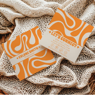 Retro Soft Orange 70s Boho Groovy Unique Trendy Square Business Card
