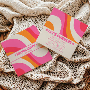 Retro Soft Pink Orange Boho Groovy Girly Trendy Square Business Card