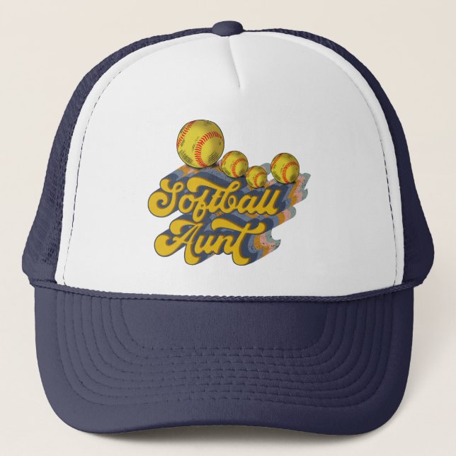 Retro Softball Aunt Sublimation Design, Softball Trucker Hat (Front)