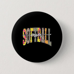 Retro Softball Mom Mama Game Day Es Leopard Camo Button