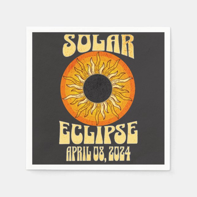 Retro solar eclipse Total Eclipse April 8, 2024  Napkins (Front)