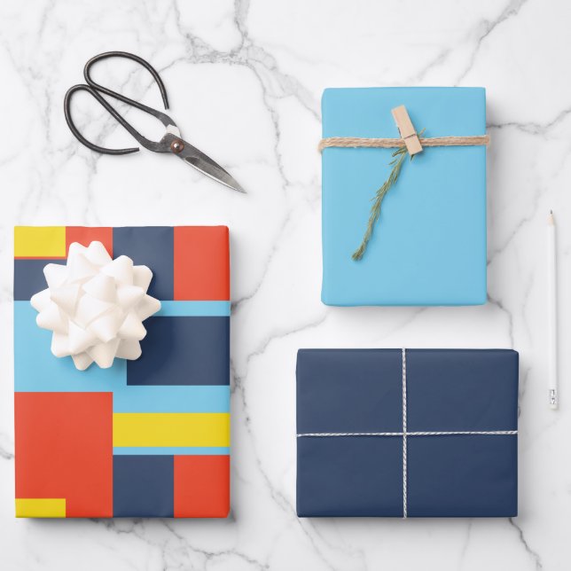 Retro Solid Block Design/Set 2 Wrapping Paper Sheets (Front)