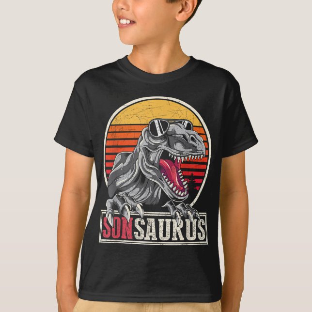 Retro Son Gift Idea Cool Dinosaur Sonsaurus T Rex T-Shirt (Front)