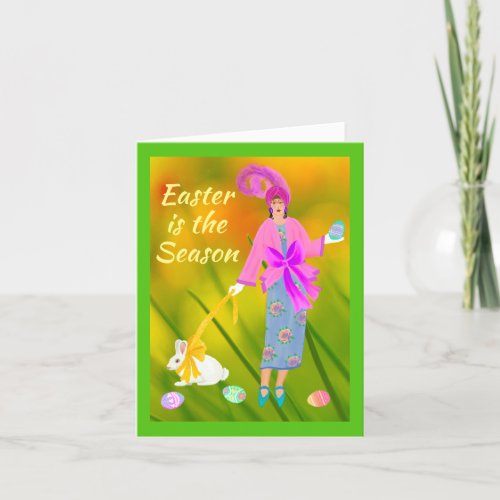 Retro Sophisticated Lady and Bunny Easter Card