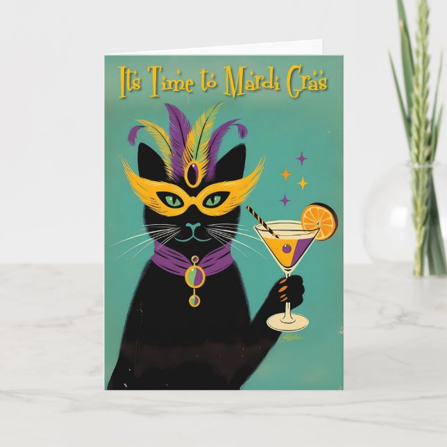 Retro Sophisticats Its Time to Mardi Gras Martini Card (Front)