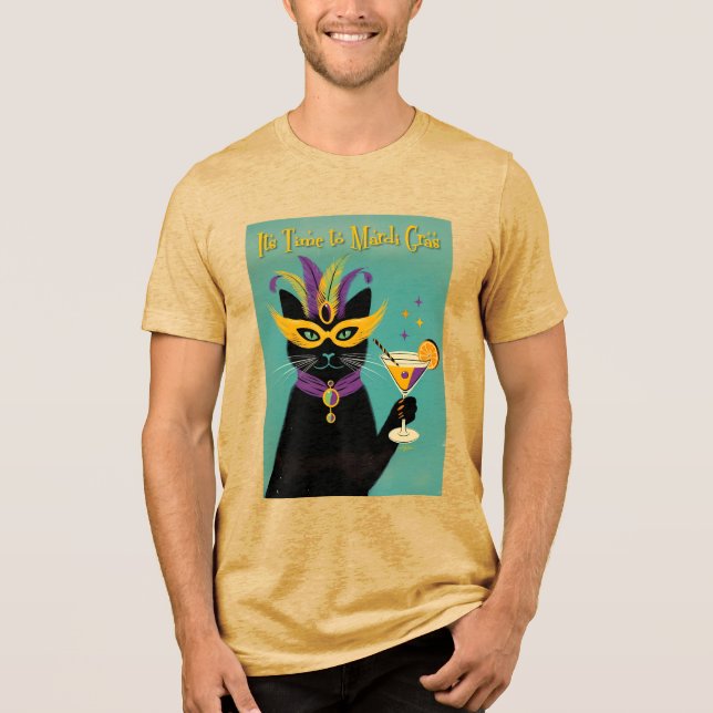Retro Sophisticats Its Time to Mardi Gras Martini Tri-Blend Shirt (Front)