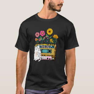 Retro Soul Cassette Tape Flowers Wildflower Cat T-Shirt