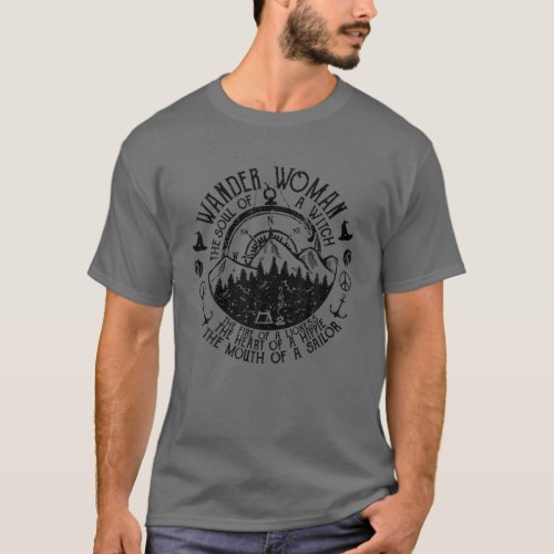 Retro Soul Of A Witch Wander Woman Compass Hiking T_Shirt