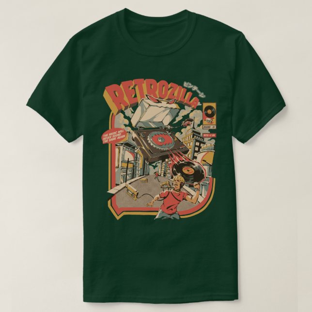 Retro Soundzilla Black T-Shirt (Design Front)