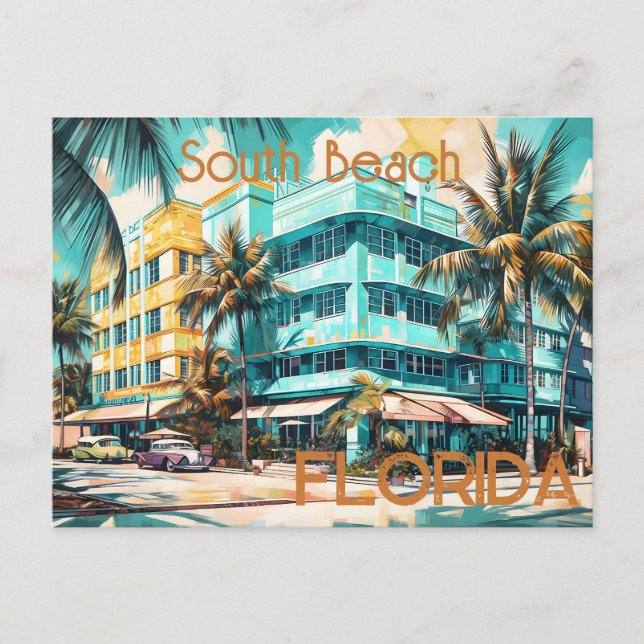 Retro South Beach Miami Florida Postcard  (Front)