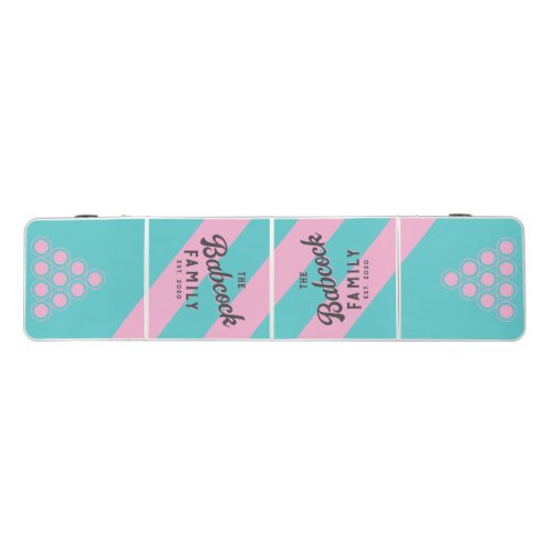 Retro South Beach Stripes Family Name & Year Beer Pong Table