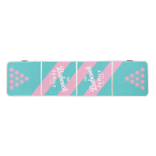 Retro South Beach Stripes WH Family Name & Year Beer Pong Table