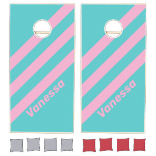 Retro South Beach Stripes with Name Cornhole Set