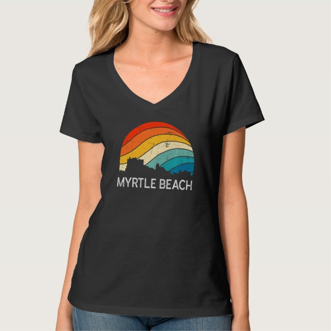 Retro South Carolina City Myrtle Beach Skyline Vin T-Shirt (Front)