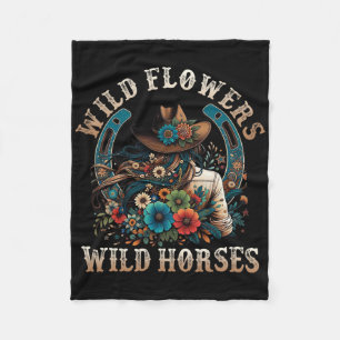 Retro Southern Sunset Cowgirl Wild Flowers - Wild  Fleece Blanket