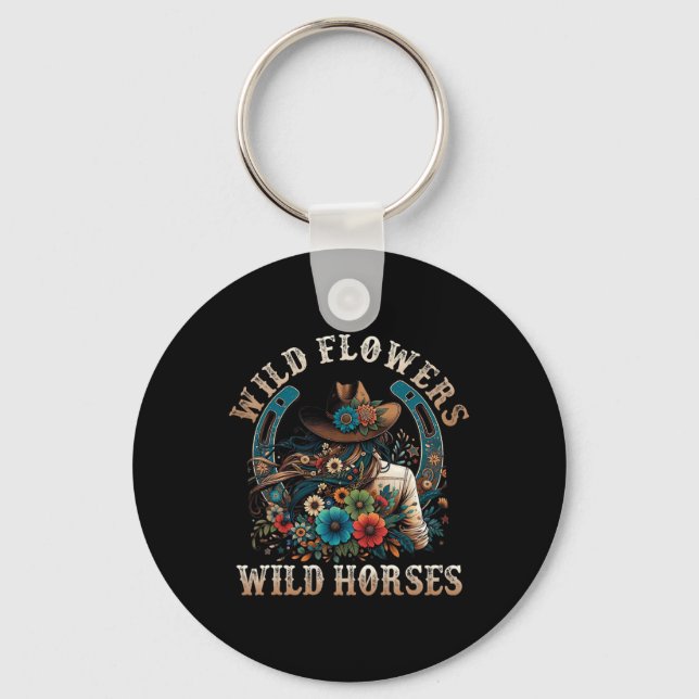 Retro Southern Sunset Cowgirl Wild Flowers - Wild  Keychain (Front)