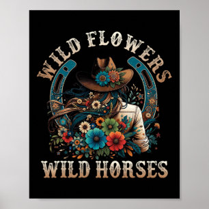 Retro Southern Sunset Cowgirl Wild Flowers - Wild Poster