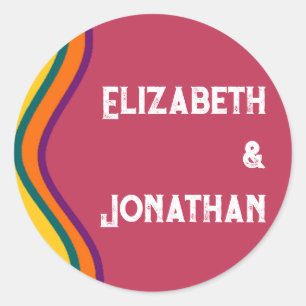 Retro Southwestern Waves Wedding Classic Round Sticker