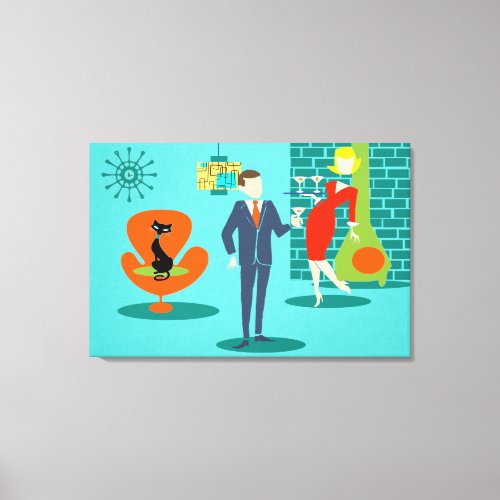 Retro Space Age Cartoon Couple Canvas Print